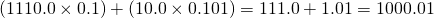 (1110.0 \times 0.1) + (10.0 \times 0.101) = 111.0 + 1.01 = 1000.01